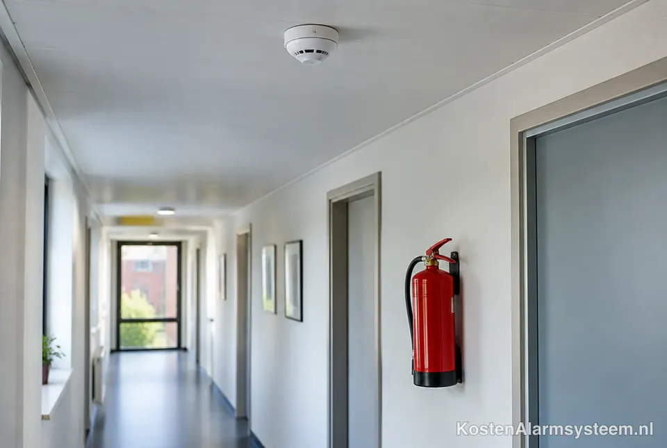 Rookmelder aan het plafond en een brandblusser